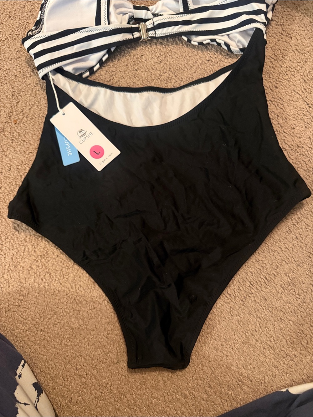Cupshe Black & White Striped Top One-Piece Swimsuit for Kids - Picture 4 of 4
